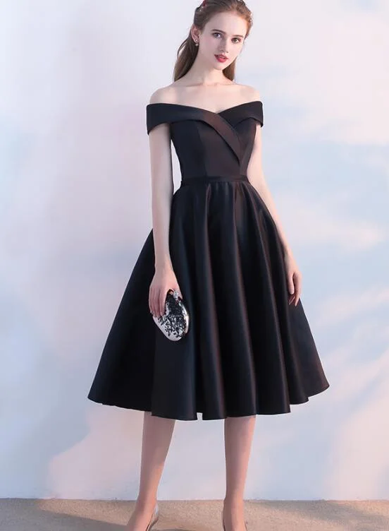 Simple Black Satin Short Sweetheart Party Dress, Black Homecoming Bridesmaid Dress    cg21795 Tunics Silk luxurious