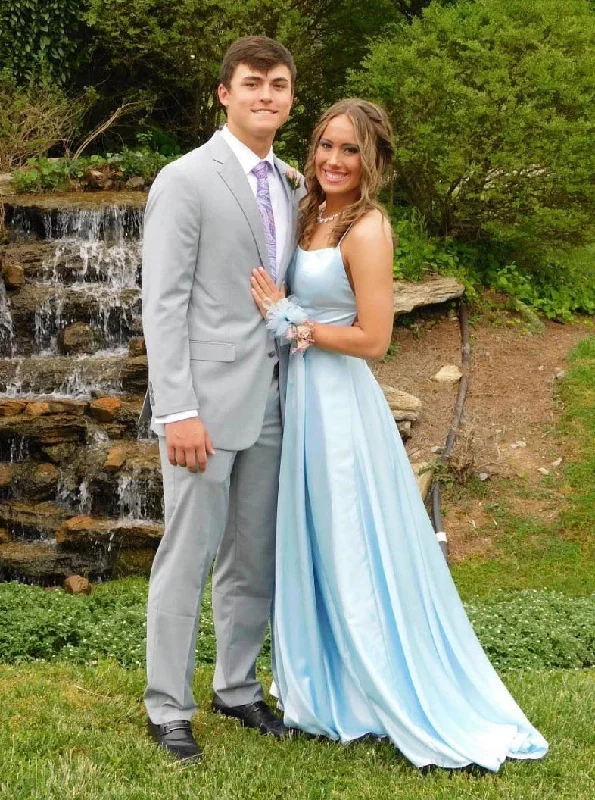 Simple Sky Blue Backless Long Prom Dress Evening Dress Tunics Lace romantic