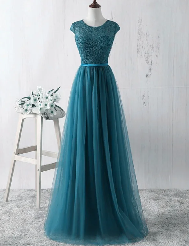 Simple Teal Blue Lace And Tulle Bridesmaid Dresss, Long Prom Dress, Party Dress    cg17587 Tunics Ceremony elegant