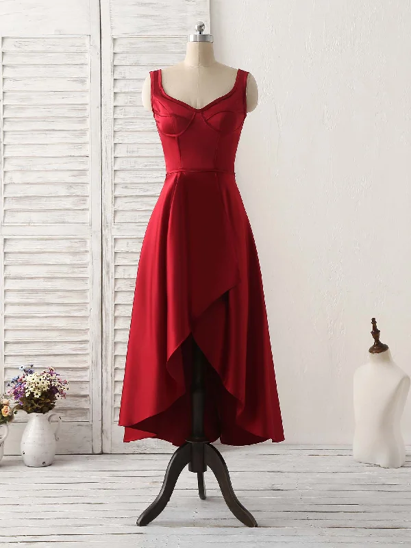 Simple V Neck High Low Prom Dress Burgundy Evening Dress Tunics Custom made