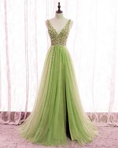 Sparkly Beaded tulle bridesmaid dresses sage green prom party dresses   cg17890 Tunics Business professional