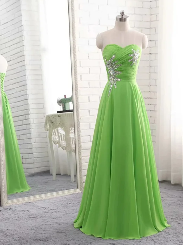 Strapless Green Sequins Chiffon Long Prom Dresses , Green Chiffon Long Formal Graduation Evening Dresses with Sequins Tunics Bridal satin