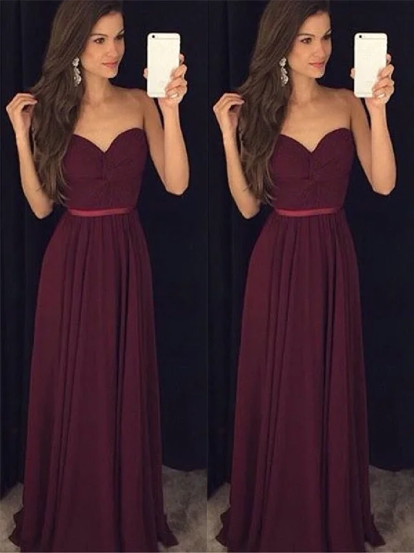 Sweetheart Neck Floor Length Maroon Bridesmaid Dress, Maroon Formal Dress, Simple Prom Dress/Evening Dress Off-the-shoulder Chic Trendy