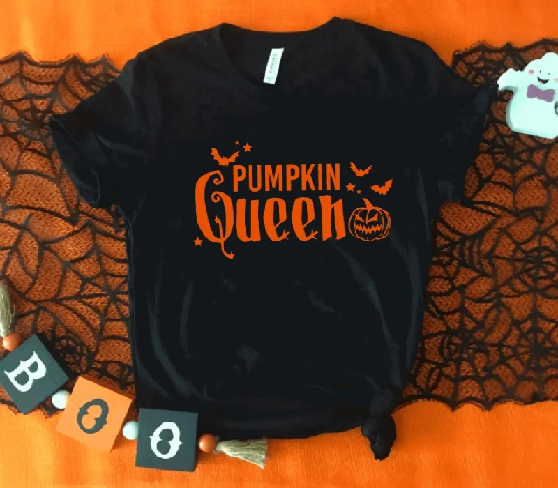 Pumpkin Queen T-Shirt Solid Color Striped Floral