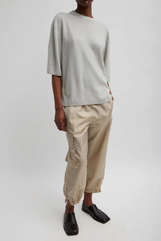 Tibi Washable Cashmere Oversized Easy T-Shirt - Light Heather Grey Thin T-Shirt Open Front Quick Dry