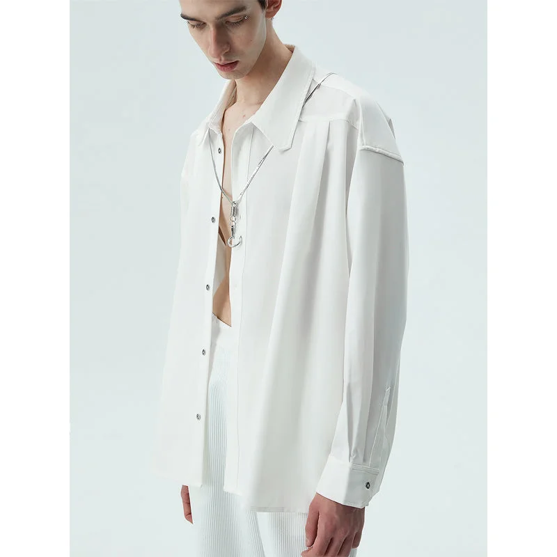 Tiwilltang Spark Zhu Yilong Same Style Lazy Drape Keel Chain Loose White Shirt Green Cozy Warm Stylish