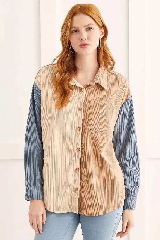 Tribal Mini Corduroy Colour Block Shirt Spandex Blend Rayon Blend Denim Blend