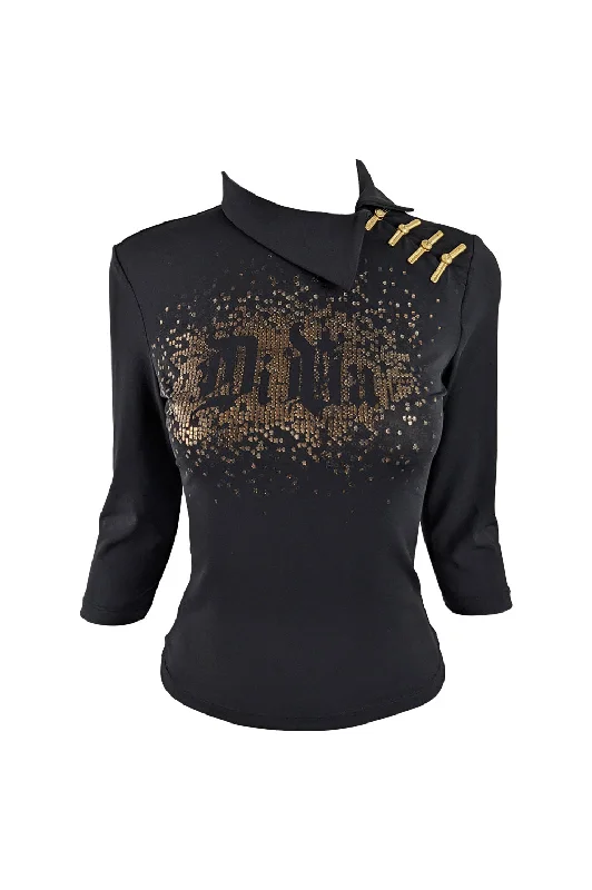 Versace Vintage Black & Gold 'Diva' Shirt, 2000s Boxy Fit Fitted Loose