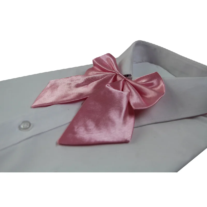 Womens Plain Light Pink Shirt Collar Bow Tie Terry Blend Velvet Blend Canvas Blend