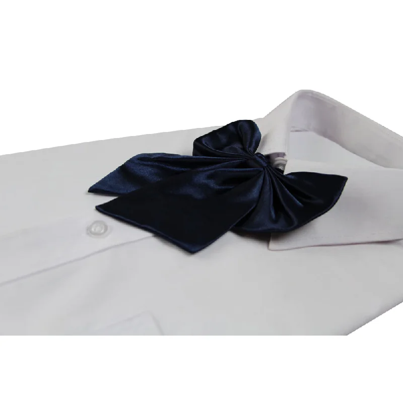 Womens Plain Navy Shirt Collar Bow Tie Collared T-Shirt Boat Neck A-Line