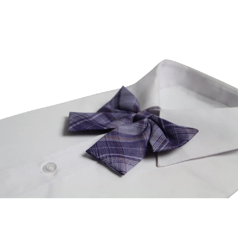 Womens Shades Of Purple Tarten Patterned Shirt Collar Bow Tie Machine Wash Dry Clean Hand Wash