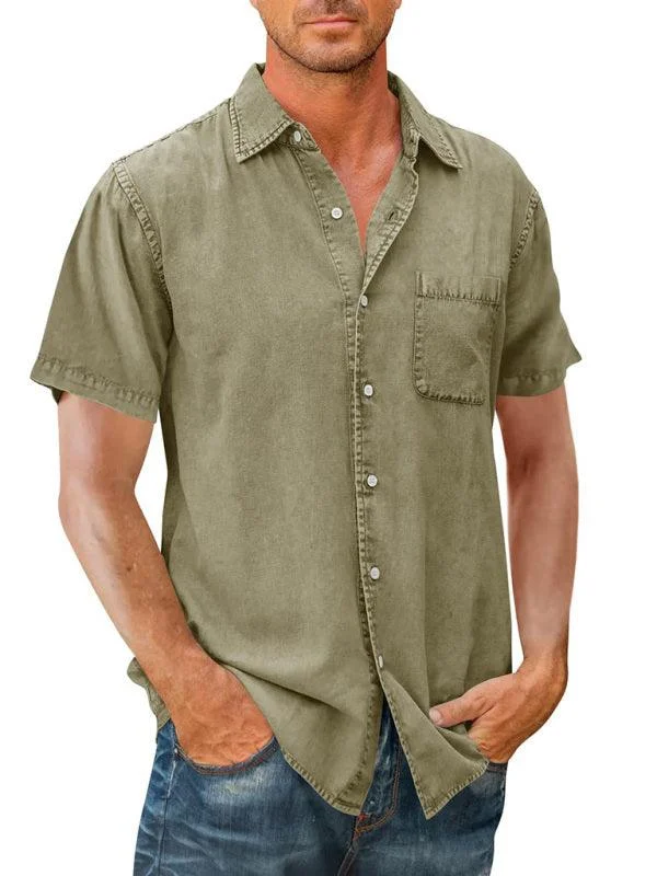 1-Pocket Casual Denim Shirt For Men Lace Blend Ribbed Blend Corduroy Blend