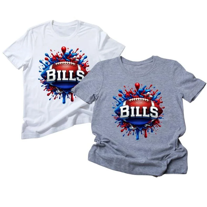 Bills Splatter Paint Football Shirt Ribbed T-Shirt High Neck Heavyweight