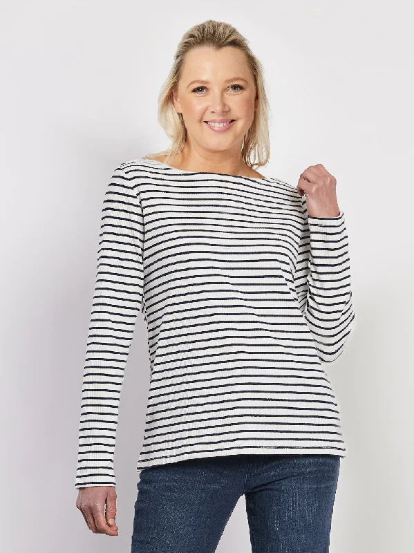 Boatneck Stripe T-shirt - Navy Terry Blend Velvet Blend Canvas Blend