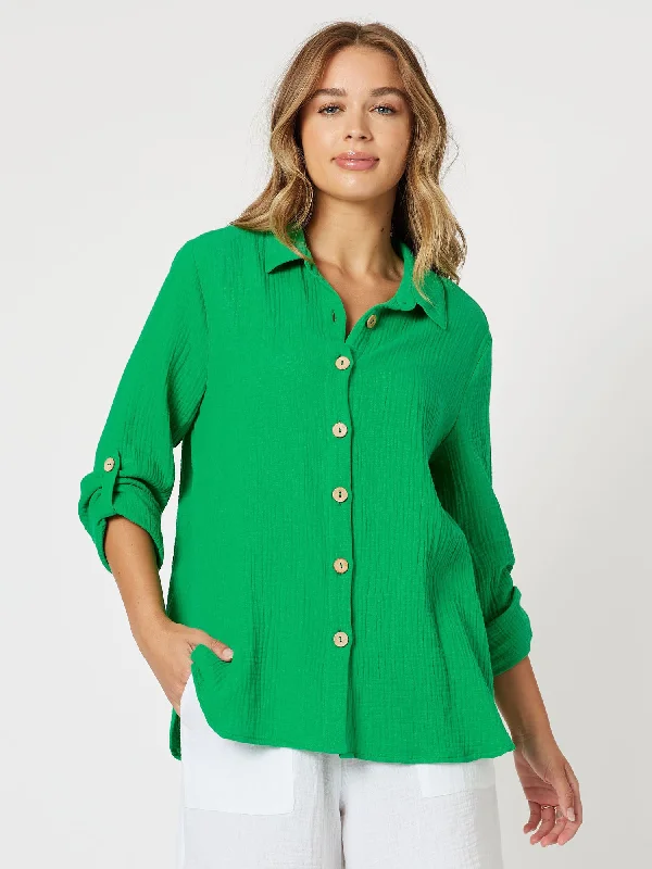 Byron Textured Cotton Shirt - Emerald Polka Dot Checkered Tartan