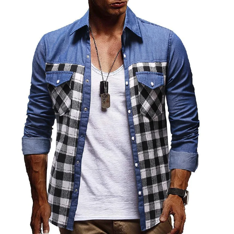 Casual Denim Shirt For Men Jersey Fabric Tulle Fabric Batik Fabric