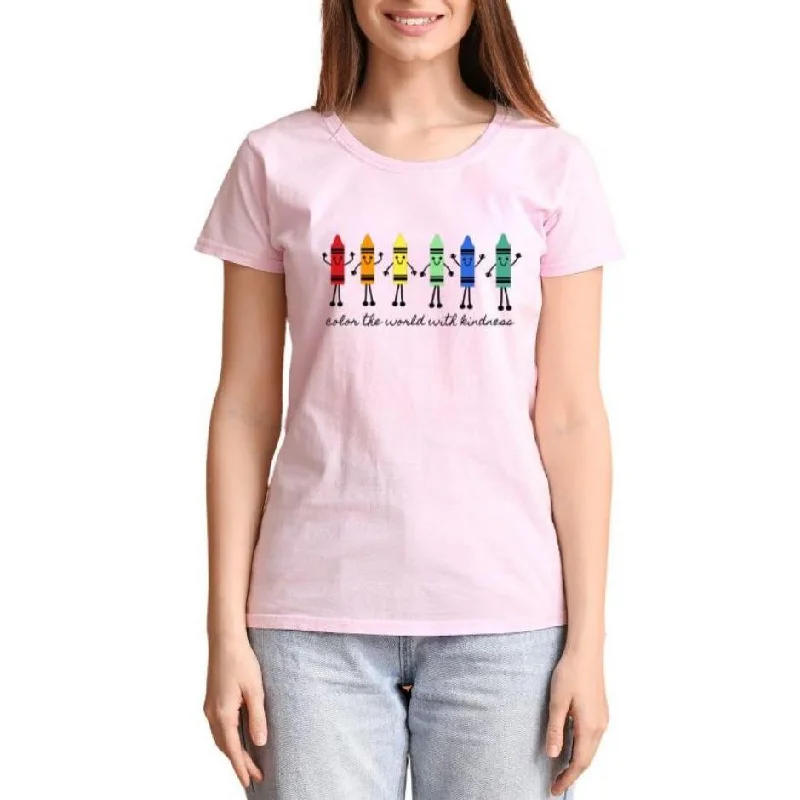 Color the World with Kindness Crayons Teacher Tshirt Modern Contemporary Chic