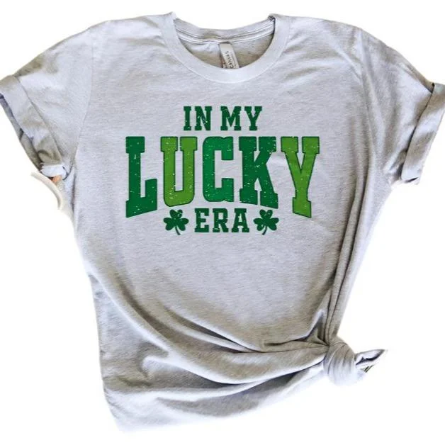 In My Lucky Era Shamrock TShirts Mesh Canvas Denim