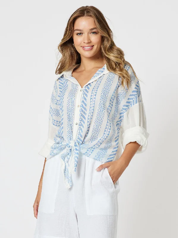 Ivy Cotton Stripe Shirt - Blue/White Oversized T-Shirt Spandex breathable