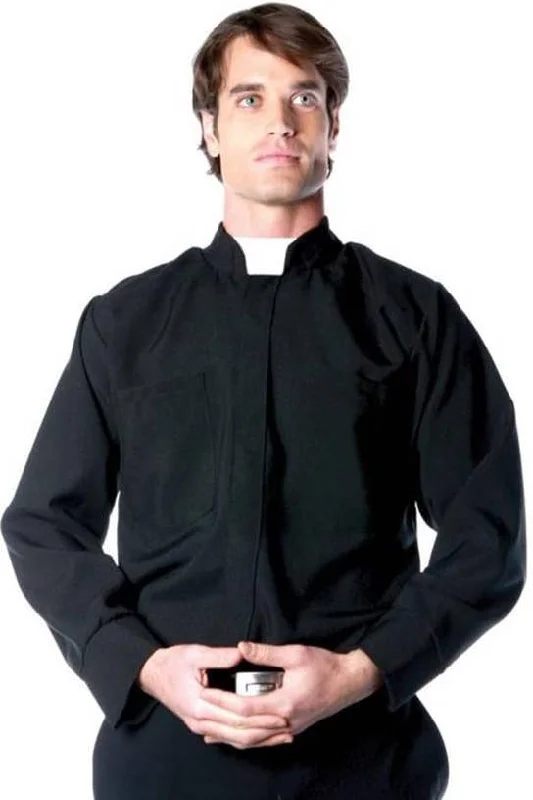 Religious Priest Mens Black Plus Size Costume Shirt Iron Safe Non-Iron Wrinkle Free