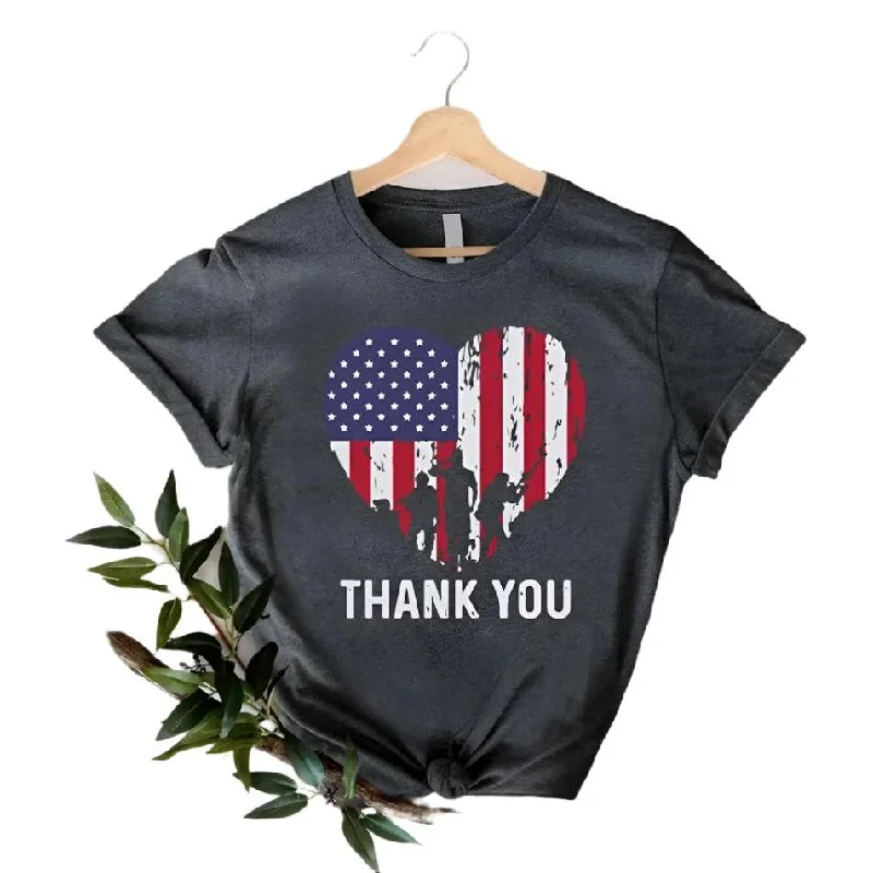 Patriotic Heart Thank You Adult T-shirts Seamless Knitted Crochet