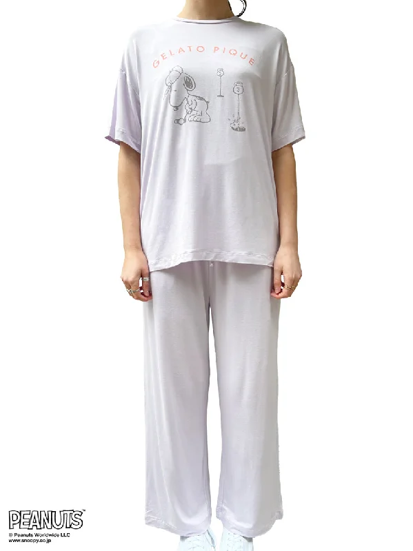 PEANUTS One-Point T-Shirt & Pajama Loungewear Set Nylon Fabric Polyester Fabric Spandex Fabric