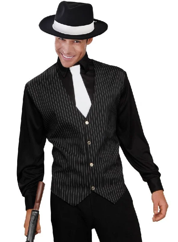 1920s Gangster Plus Size Mens Pinstripe Costume Shirt Beaded Sequined Faux Fur