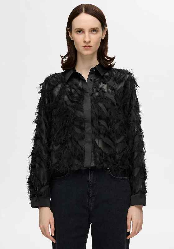 Selected Femme Myline Fluffy Cropped Shirt, Black Layered Multi-layer Single Layer