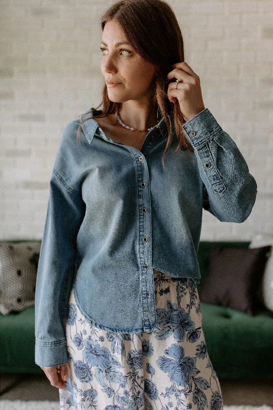 The Lora Denim Shirt by Heartloom Cashmere Blend Cotton Blend Poly Blend