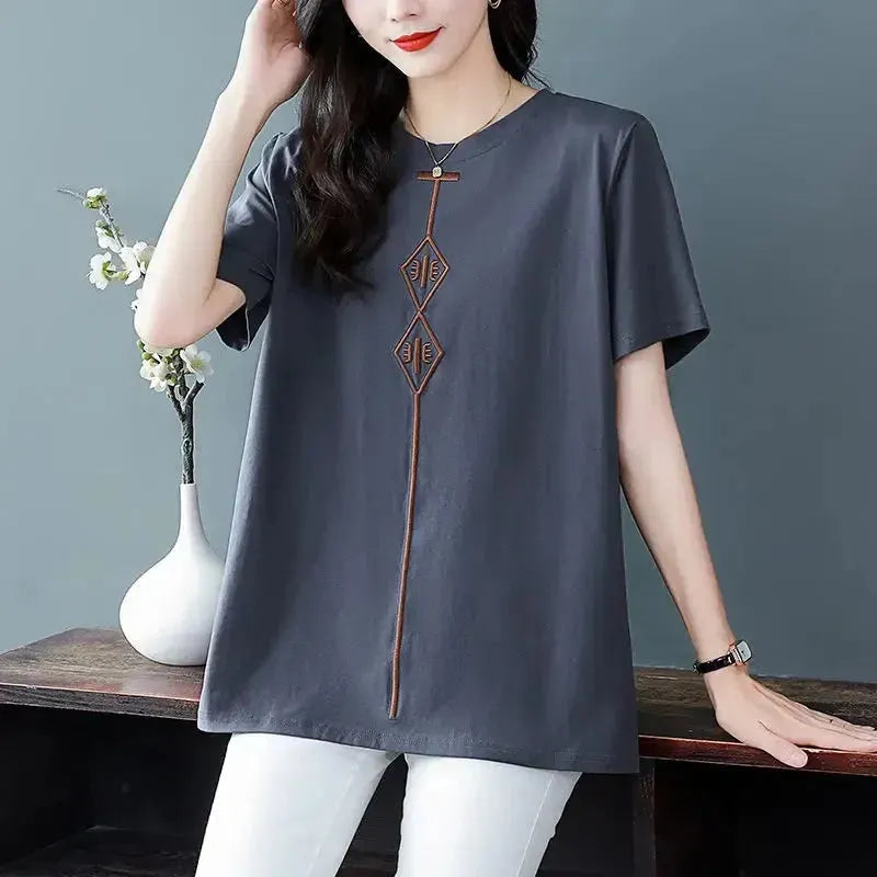 Straight Loose Round Neck Tops Shirts Rayon Fabric Velvet Fabric Corduroy Fabric