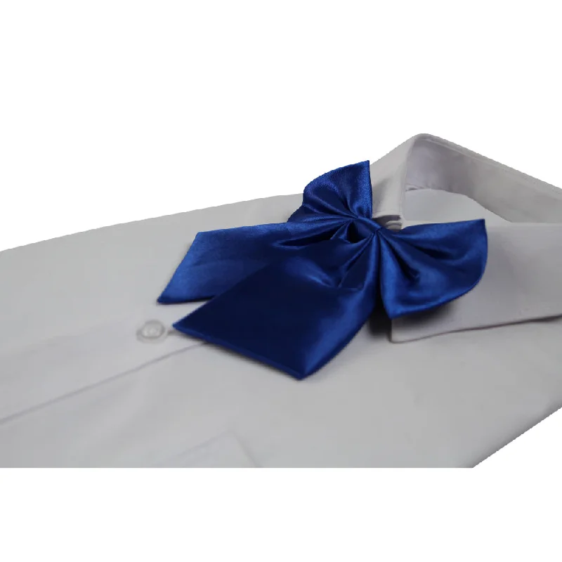 Womens Plain Royal Blue Shirt Collar Bow Tie Zippered Front Buttoned Front Snap Front