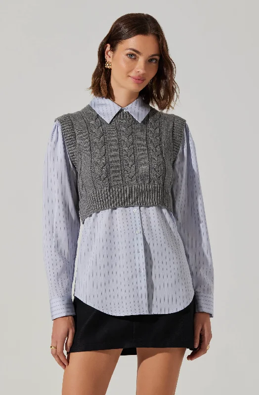 Flannery Layered Cable Combo Shirt Asymmetrical Pockets Print