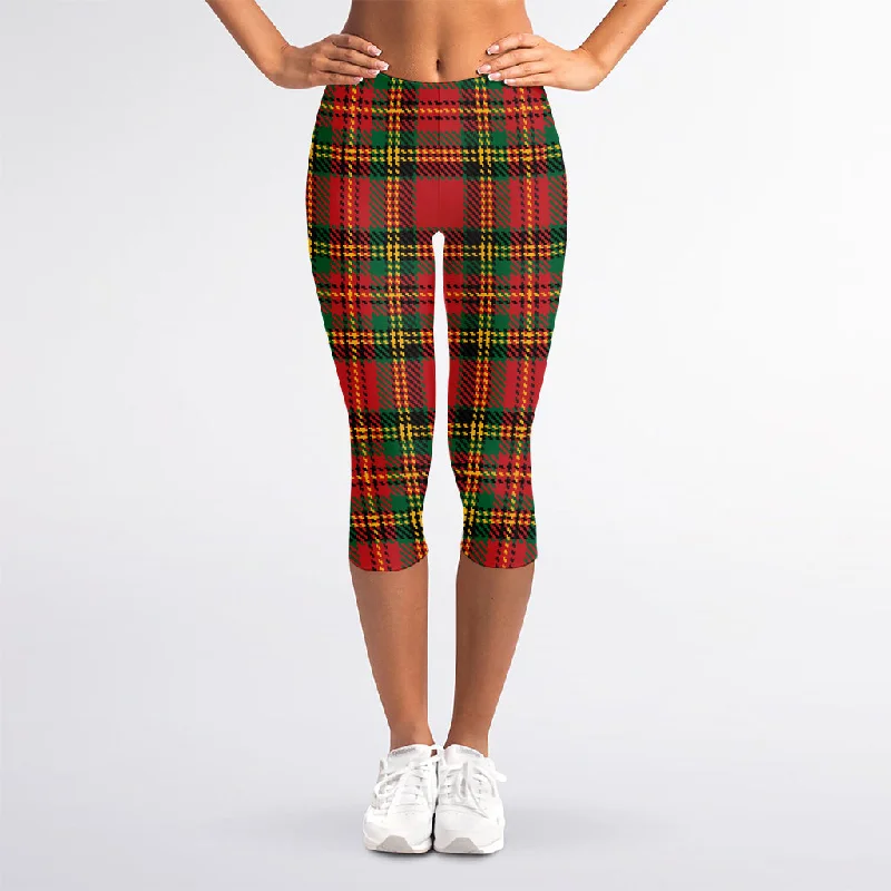 Pixel Stewart Scottish Tartan Print Women's Capri Leggings Cozy Yoga Compression Leggings