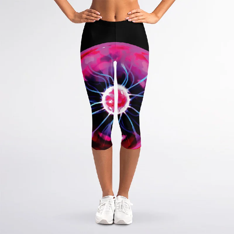 Plasma Ball Print Women's Capri Leggings Trendy Seamless Sports Leggings