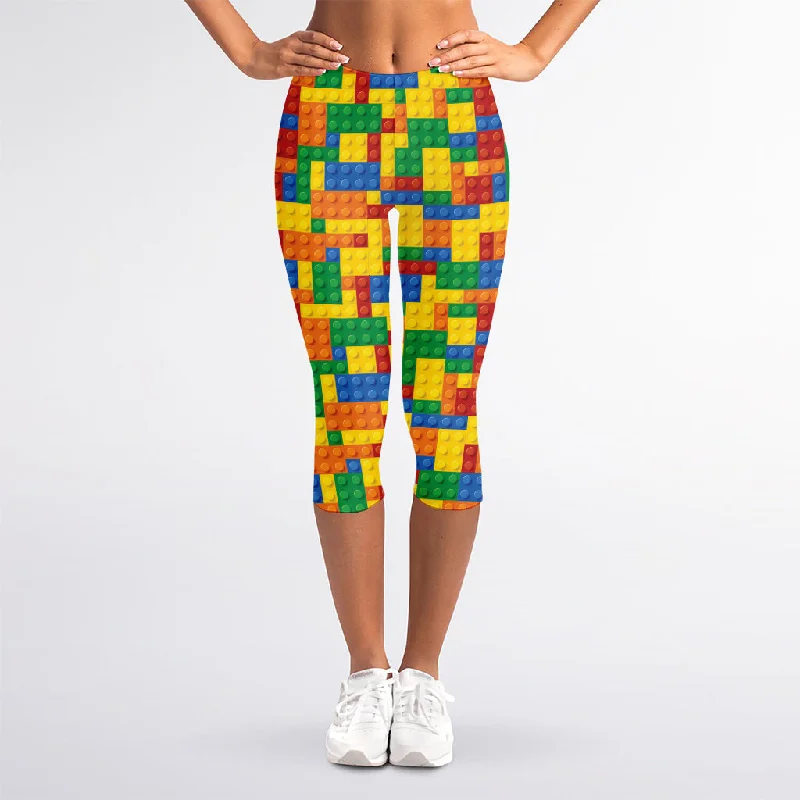 Plastic Building Blocks Pattern Print Women's Capri Leggings Cozy Fashion Leggings