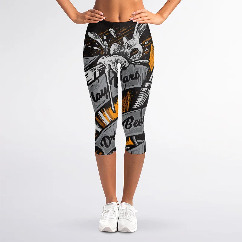 Play Dart Drink Beer Print Women's Capri Leggings Comfortable Bootcut Workout Leggings