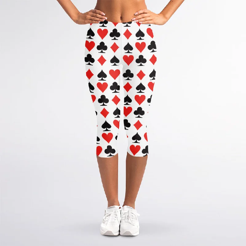 Playing Card Symbols Pattern Print Women's Capri Leggings Comfortable Leggings with Pockets