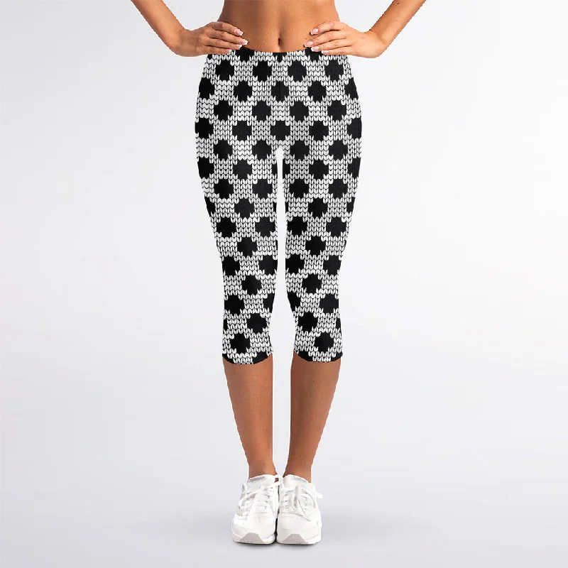 Polka Dot Knitted Pattern Print Women's Capri Leggings Stylish Sweat-Proof Leggings