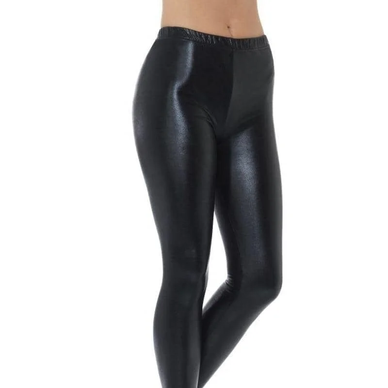 80s Metallic Disco Leggings Adult Black Stylish Lightweight Leggings