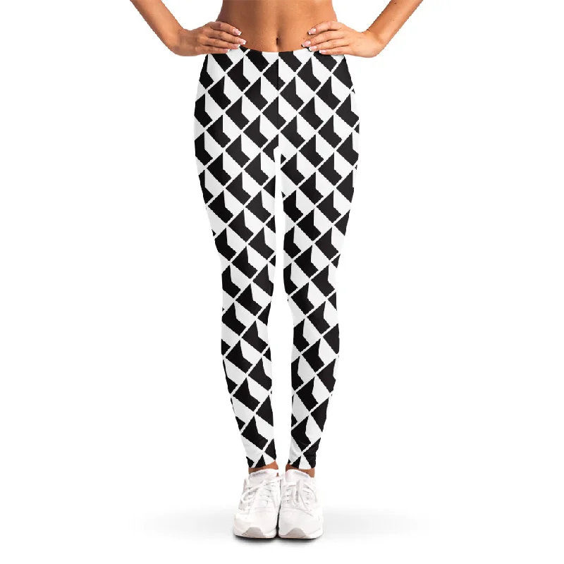 Isometric Geometric Pattern Print Women's Leggings Trendy Color Block Leggings