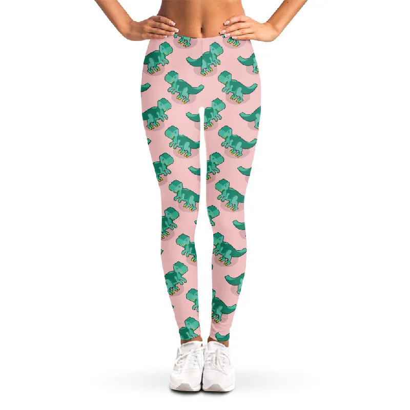 Isometric Tyrannosaurus Pattern Print Women's Leggings Elegant Metallic Leggings