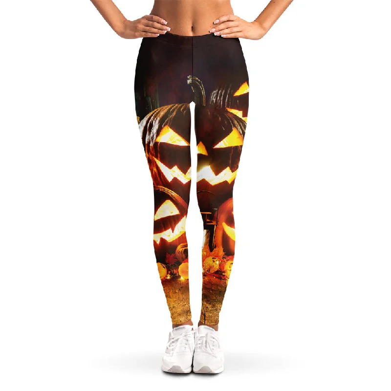 Jack-O'-Lantern Halloween Pumpkin Print Women's Leggings Stylish Ankle-Length Leggings