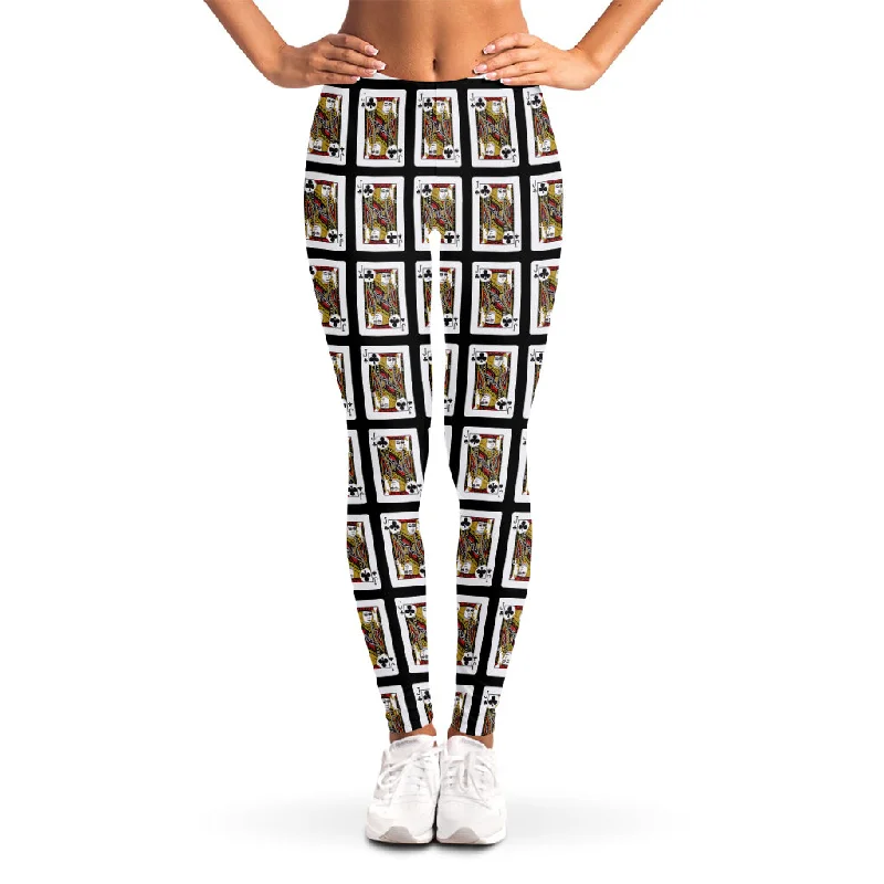 Jack Of Clubs Playing Card Pattern Print Women's Leggings Casual Black Leggings