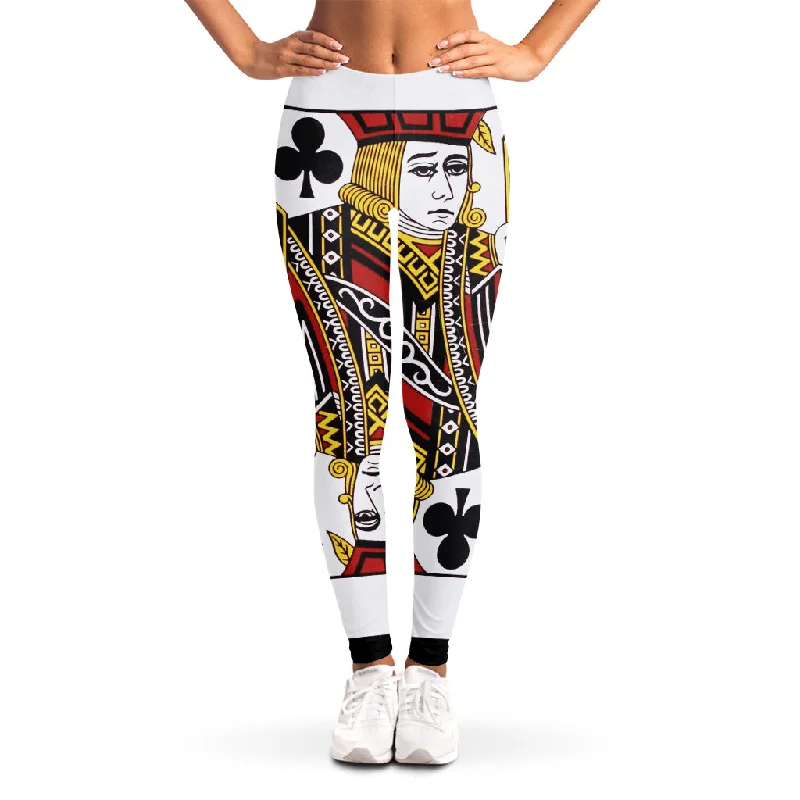 Jack Of Clubs Playing Card Print Women's Leggings Stylish Patterned Active Leggings