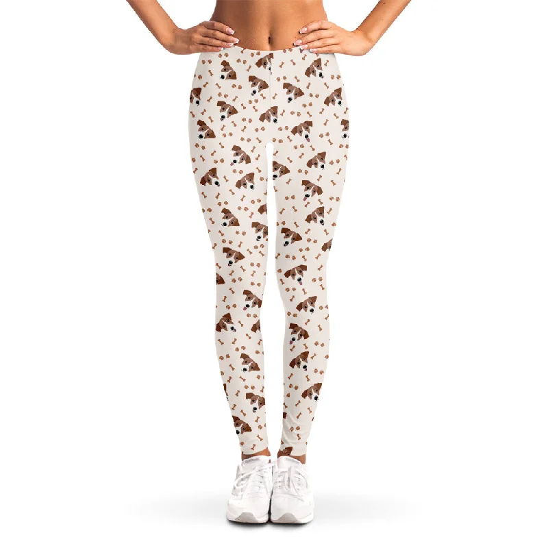 Jack Russell Terrier And Bone Print Women's Leggings Fashionable Lacy Detail Leggings