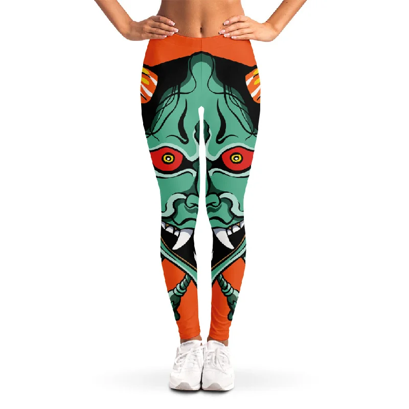 Japanese Demon Print Women's Leggings Trendy Colorblock Print Leggings