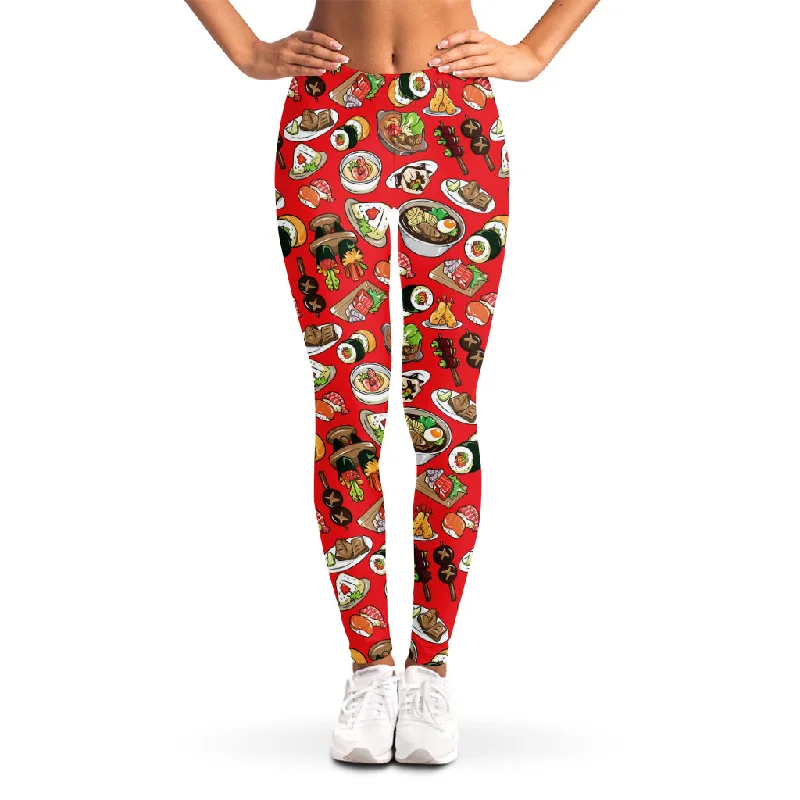 Japanese Food Pattern Print Women's Leggings Trendy Seamless Sports Leggings