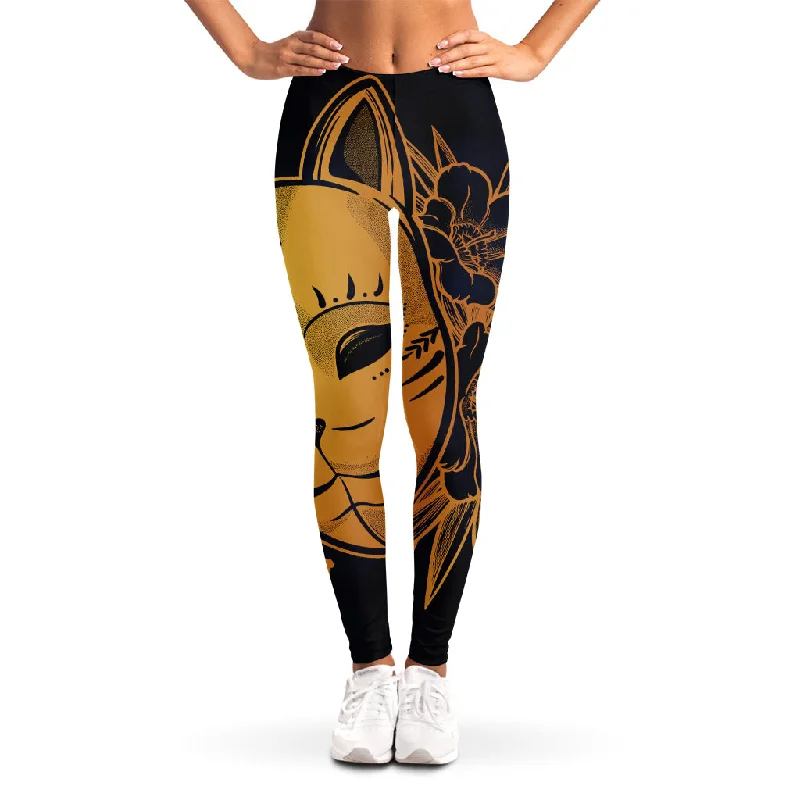 Japanese Fox Mask Print Women's Leggings Comfortable Sports Performance Tights