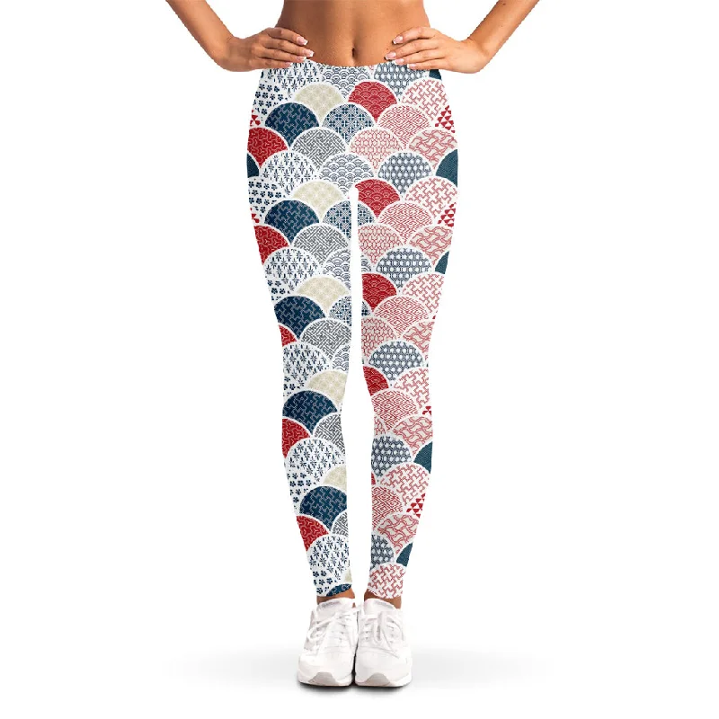 Japanese Geometric Pattern Print Women's Leggings Stylish Colorful Activewear Leggings