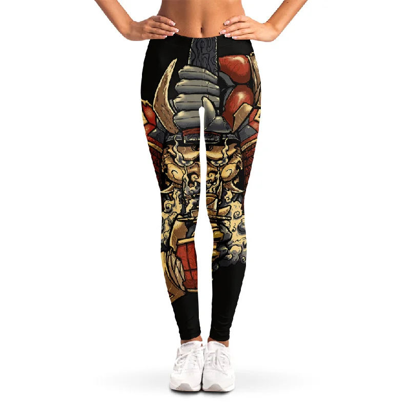 Japanese Ghost Samurai Print Women's Leggings Fashionable Full-Length Active Leggings